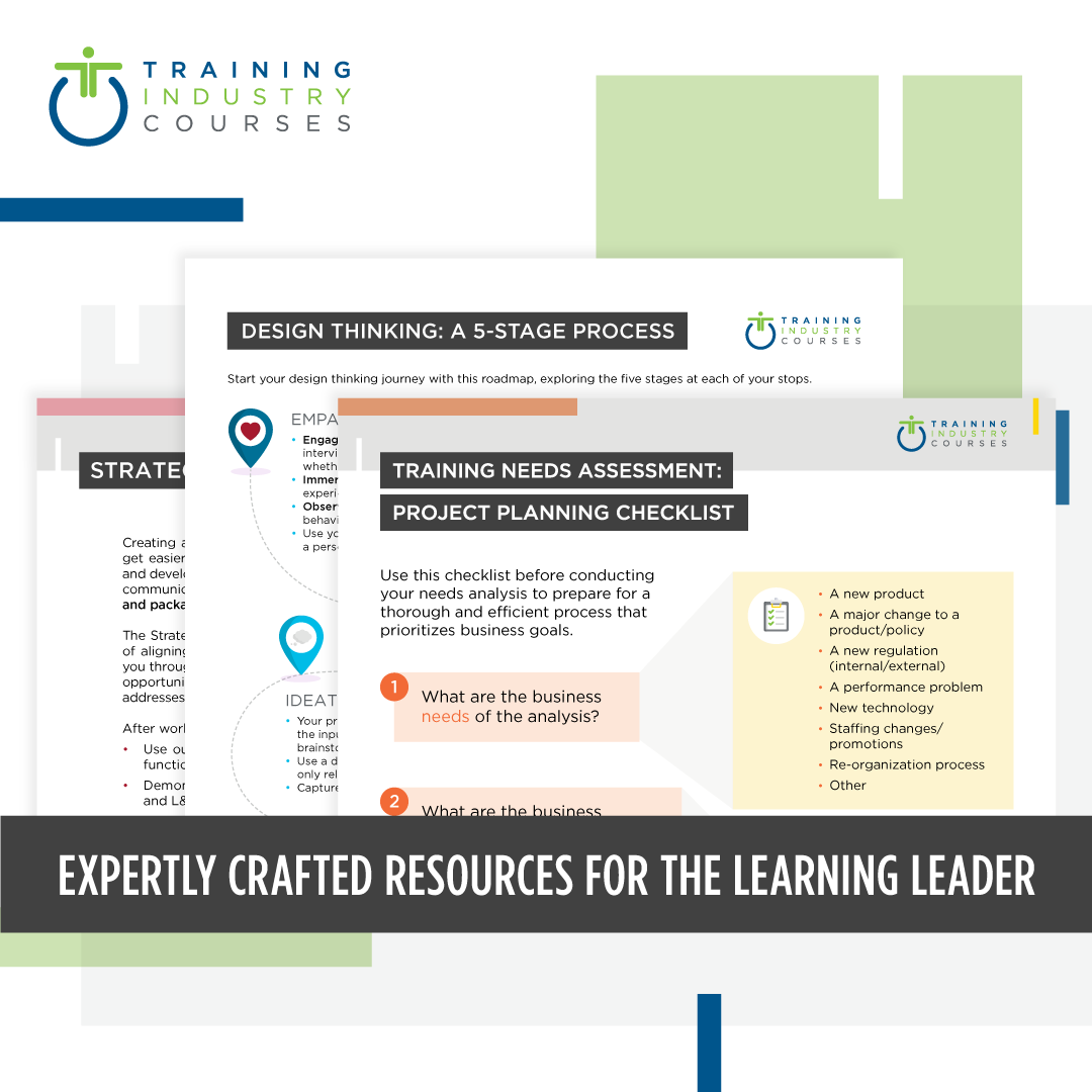 Check out these tools & templates derived from various programs by Training Industry Courses expertly crafted resources for the learning leader