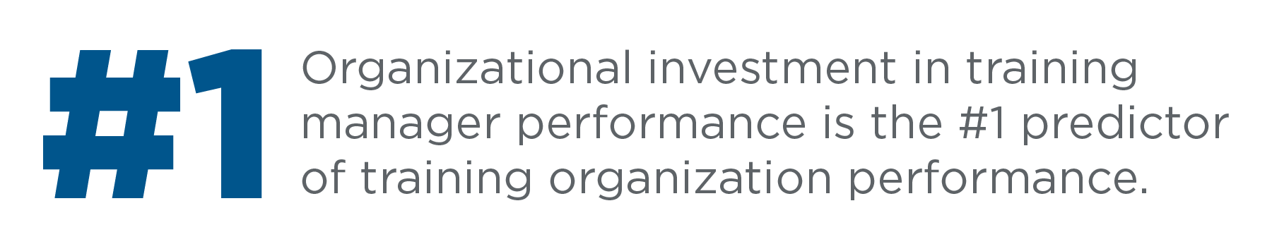 Organizational Investment in training manager performance is the #1 predictor of training organization performance